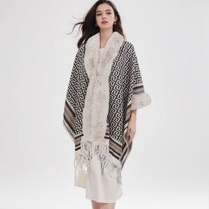 DEVORAH'S SECRET Beige Faux Fur Shawl